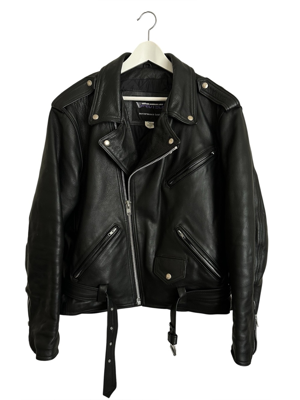 Protech Performance Leather Black Motorcycle Jacket Men’s Large